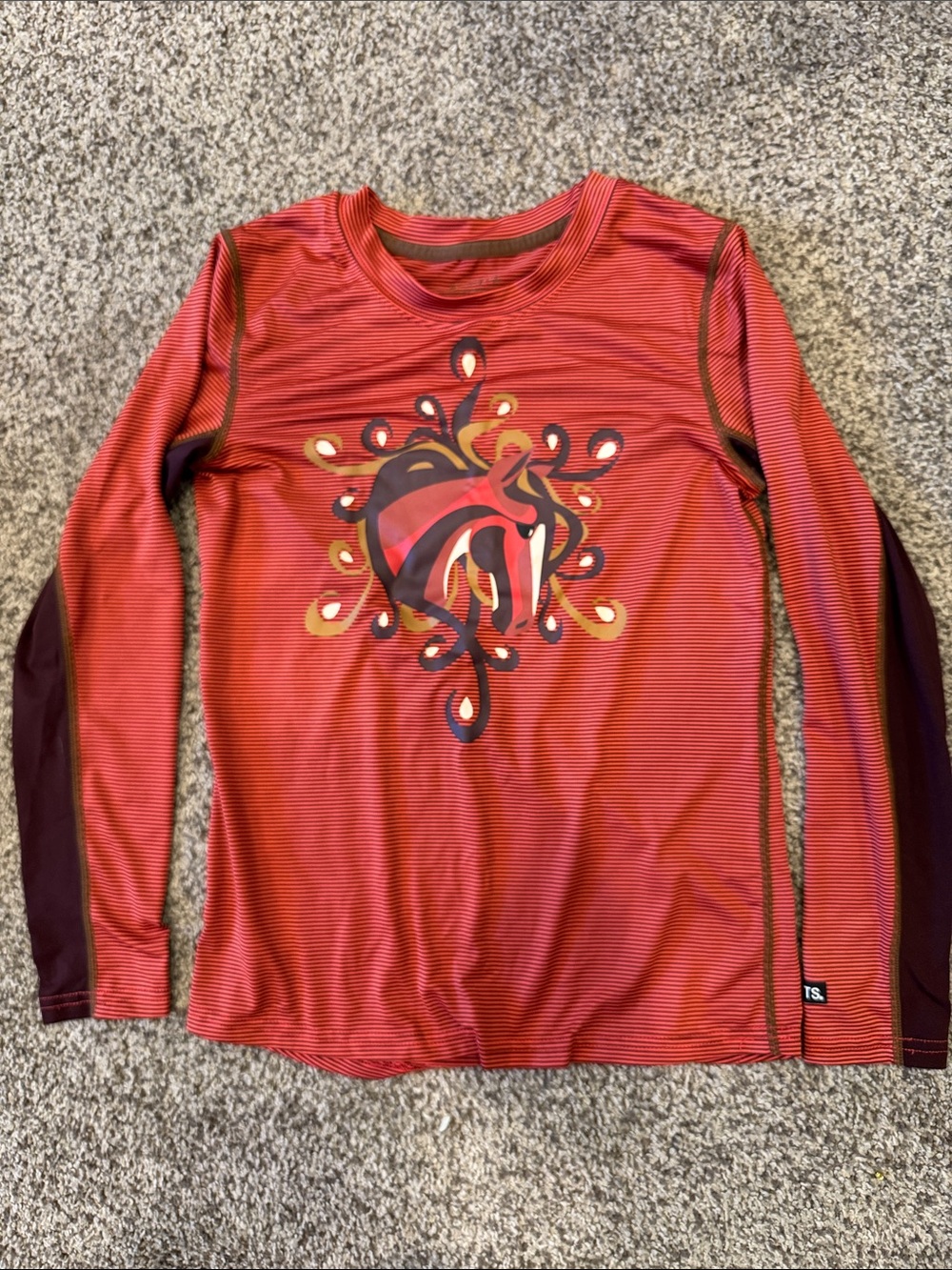 Kerrits Red Long Sleeve Tee with Multicolor Horse Graphic